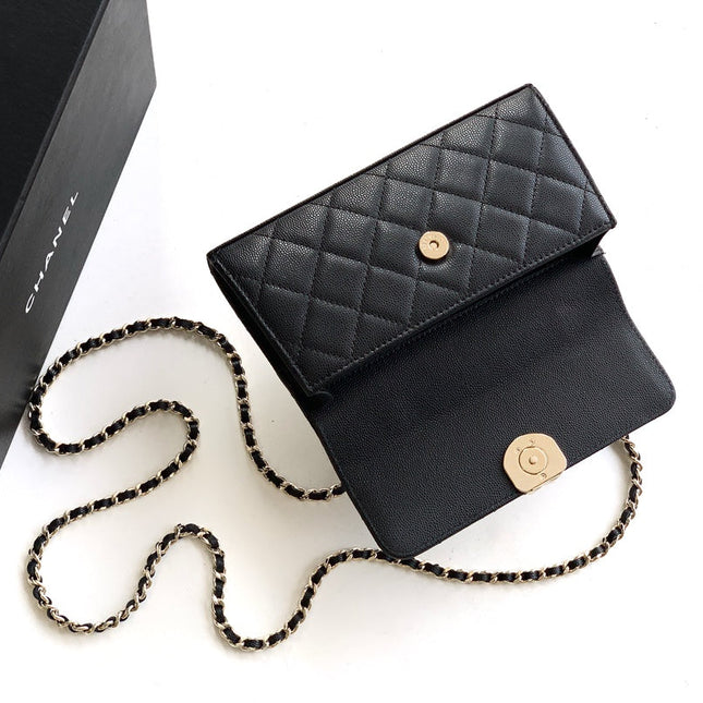 CHANEL 25S KELLY BAG 18 IN BLACK CAVIAR LEATHER WITH GOLD HARDWARE