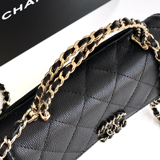 CHANEL 25S KELLY BAG 18 IN BLACK CAVIAR LEATHER WITH GOLD HARDWARE