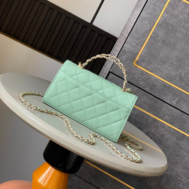 CHANEL 25S KELLY BAG 18 IN LIGHT GREEN CAVIAR LEATHER WITH GOLD HARDWARE