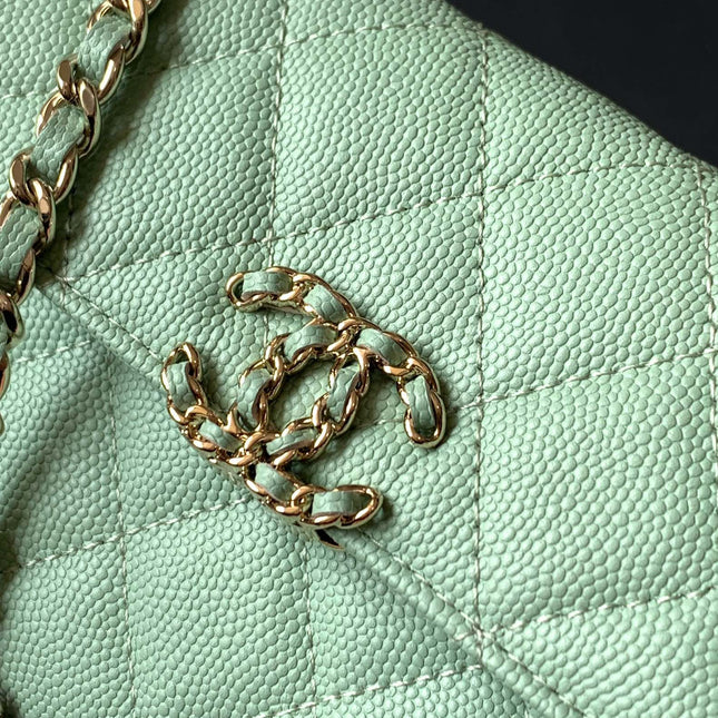 CHANEL 25S KELLY BAG 18 IN LIGHT GREEN CAVIAR LEATHER WITH GOLD HARDWARE