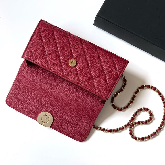 CHANEL 25S KELLY BAG 18 IN DARK RED CAVIAR LEATHER WITH GOLD HARDWARE