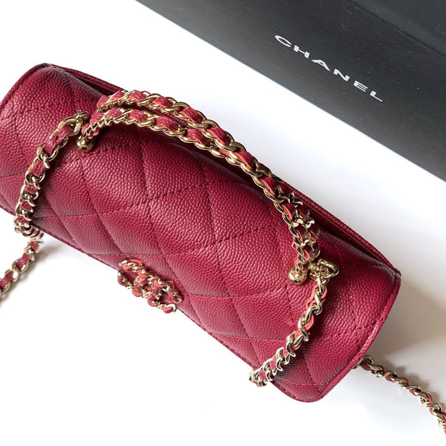CHANEL 25S KELLY BAG 18 IN DARK RED CAVIAR LEATHER WITH GOLD HARDWARE