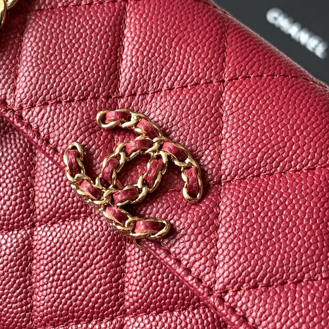 CHANEL 25S KELLY BAG 18 IN DARK RED CAVIAR LEATHER WITH GOLD HARDWARE