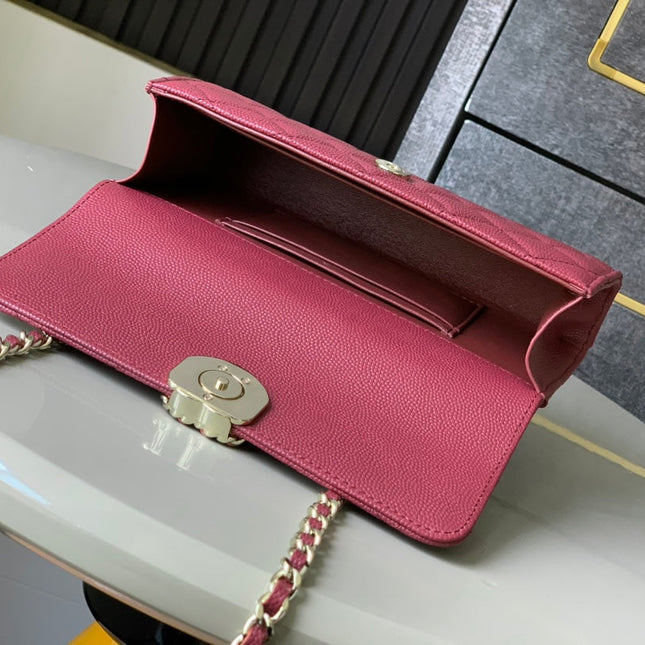 CHANEL 25S KELLY BAG 18 IN DARK RED CAVIAR LEATHER WITH GOLD HARDWARE