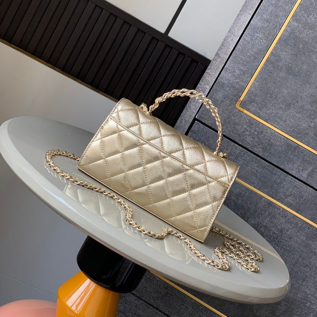 CHANEL 25S KELLY BAG 18 IN GOLD METALLIC LAMBSKIN WITH GOLD HARDWARE