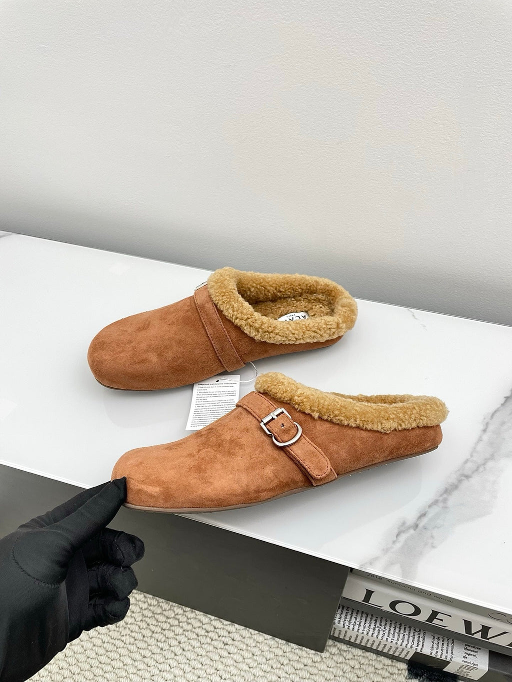 ALAIA 26S MULE IN BROWN SUEDE AND WOOL