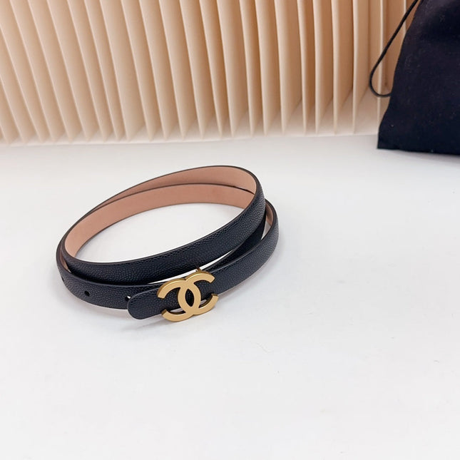 CC BELT 15 MM IN BLACK GRAINED CALFSKIN WITH GOLD HARDWARE