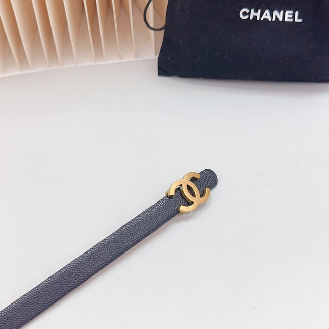CC BELT 15 MM IN BLACK GRAINED CALFSKIN WITH GOLD HARDWARE