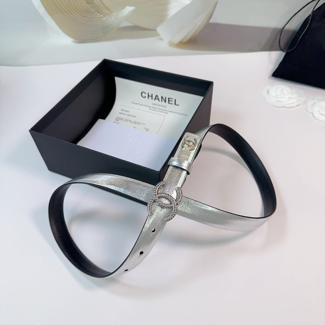 CC BELT 20 MM IN SILVER CALFSKIN WITH SILVER HARDWARE