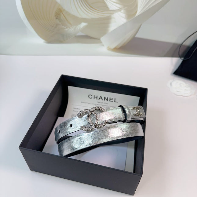 CC BELT 20 MM IN SILVER CALFSKIN WITH SILVER HARDWARE
