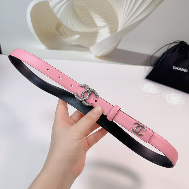 CC BELT 20 MM IN FLAMINGO PINK CALFSKIN WITH SILVER HARDWARE