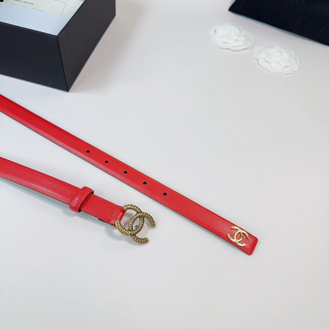 CC BELT 20 MM IN CHERRY RED CALFSKIN WITH GOLD BUCKLE AND LOGO