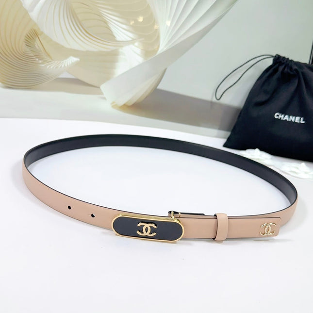 CC BELT 20 MM IN SAND BEIGE CALFSKIN WITH GOLD MIX BLACK METAL BUCKLE