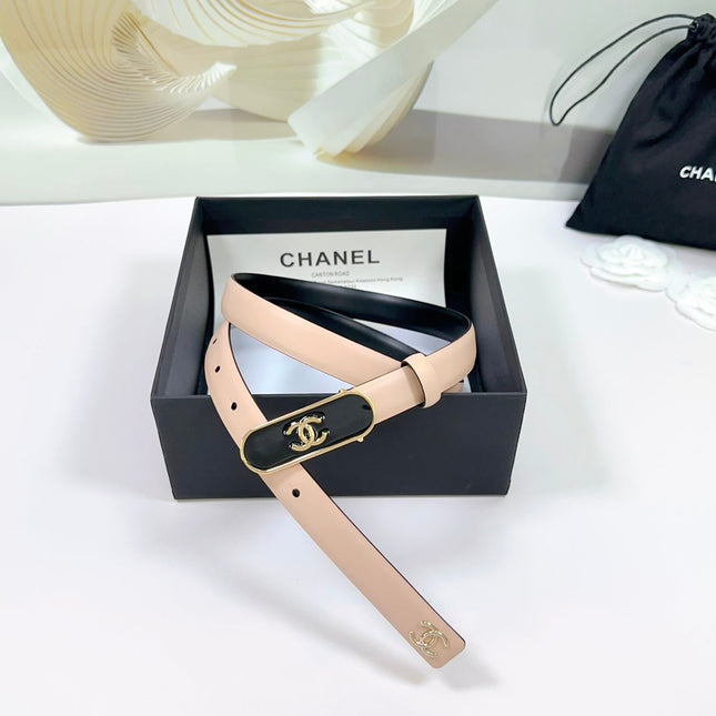 CC BELT 20 MM IN SAND BEIGE CALFSKIN WITH GOLD MIX BLACK METAL BUCKLE