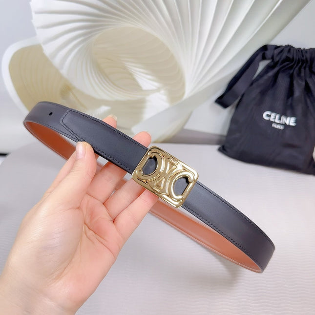 CL MEDIUM 25 MM REVERSIBLE FRAMED TRIOMPHE BELT BLACK AND BRONZE BROWN CALFSKIN LIGHT GOLD HARDWARE