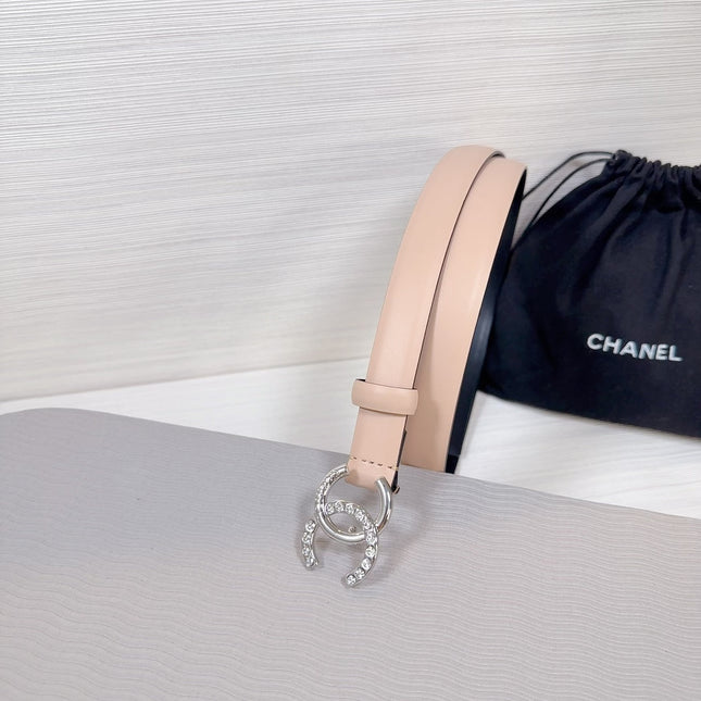 CC BELT 20 MM IN DESERT SAND SMOOTH CALFSKIN SILVER HARDWARE ATTACH RHINSTONE