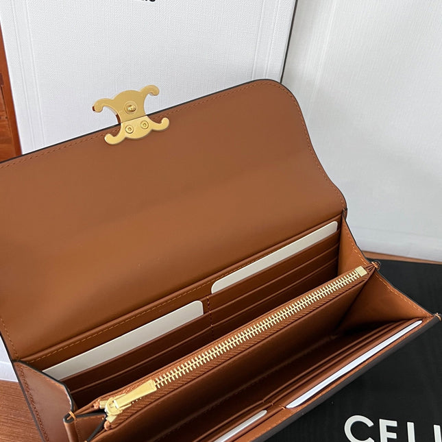TRIOMPHE WALLET 19 IN BROWN CALFSKIN GOLD HARDWARE