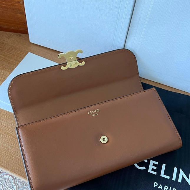 TRIOMPHE WALLET 19 IN BROWN CALFSKIN GOLD HARDWARE
