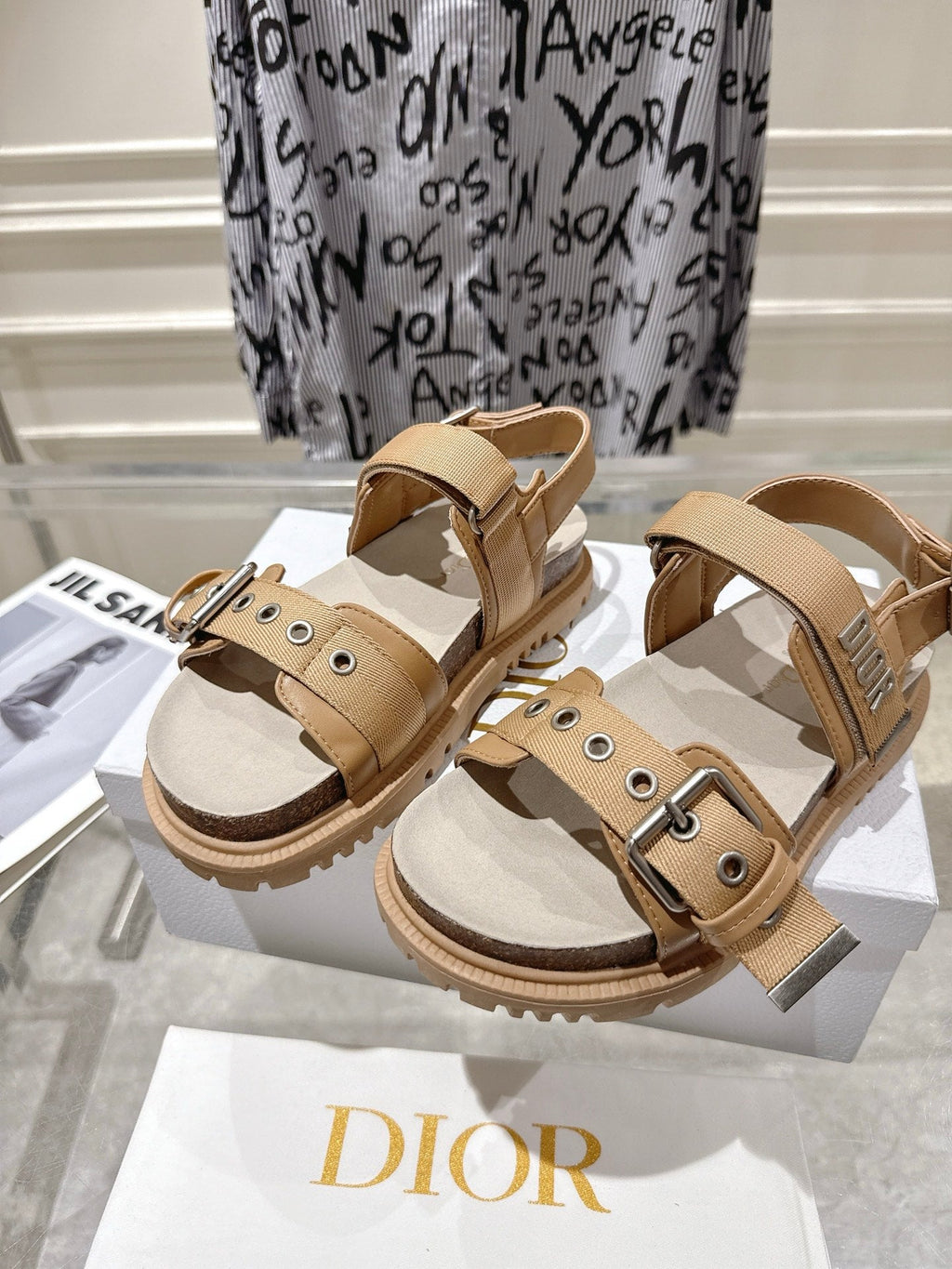 DIOR 26S BUCKLE SANDALS IN CAMEL BEIGE CANVAS