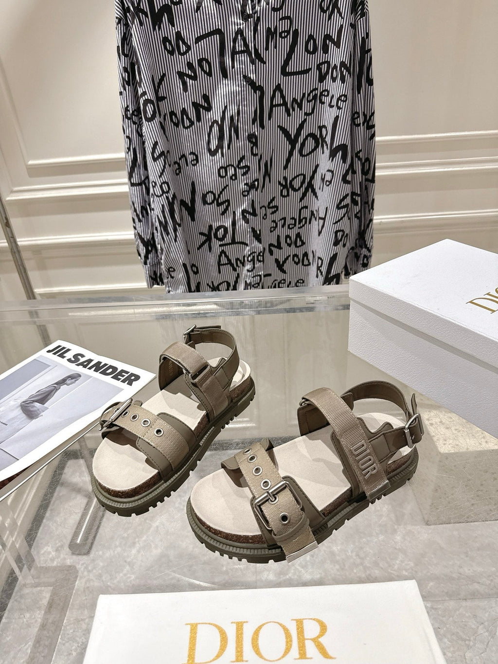 DIOR 26S BUCKLE SANDALS IN KHAKI CANVAS