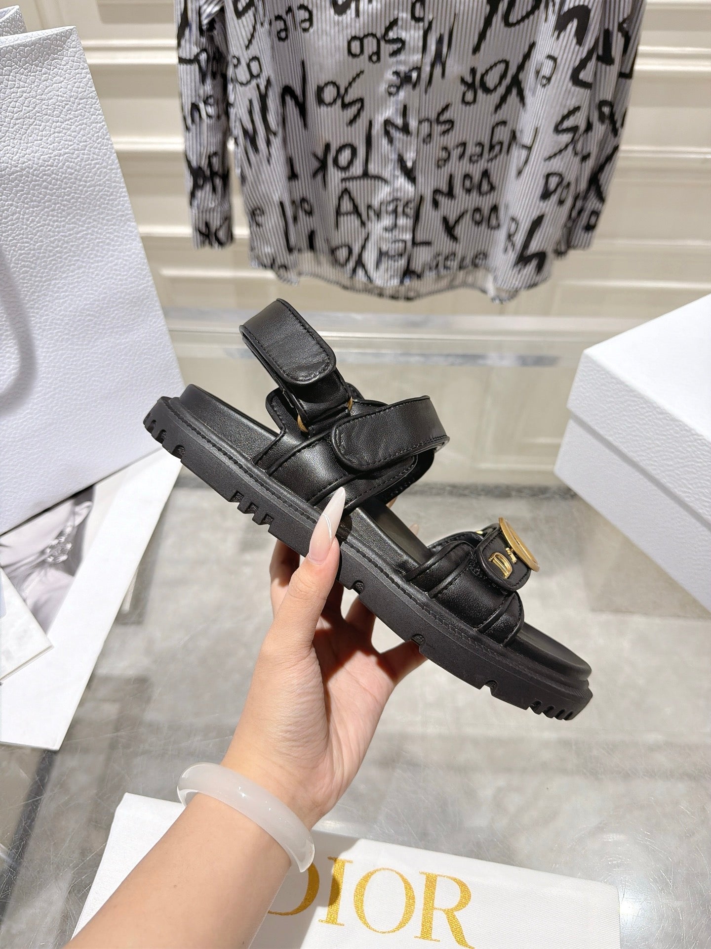 DIOR 26S VELCRO SANDALS IN BLACK CALFSKIN