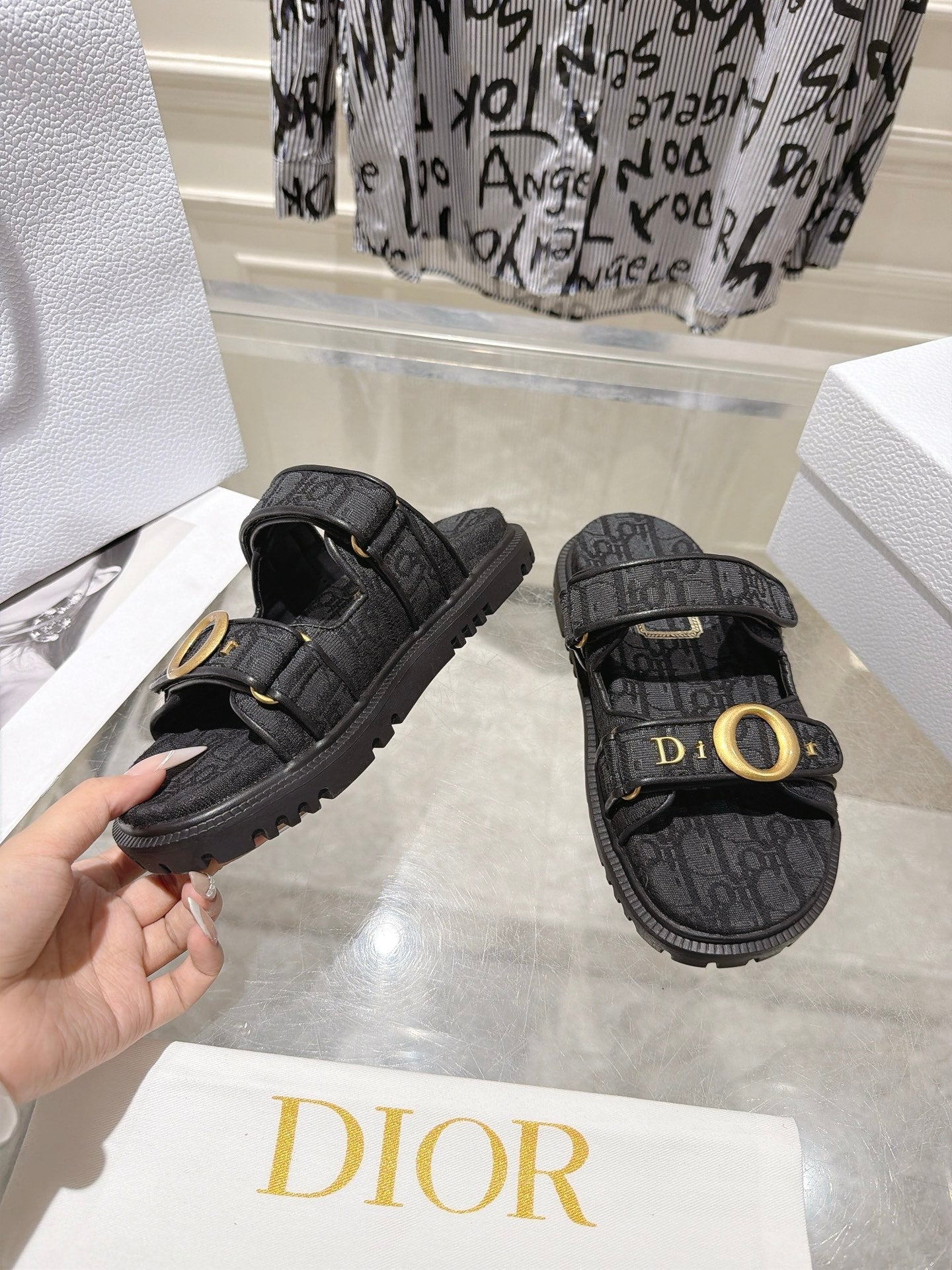 DIOR 26S SANDALS IN BLACK OBLIQUE CANVAS