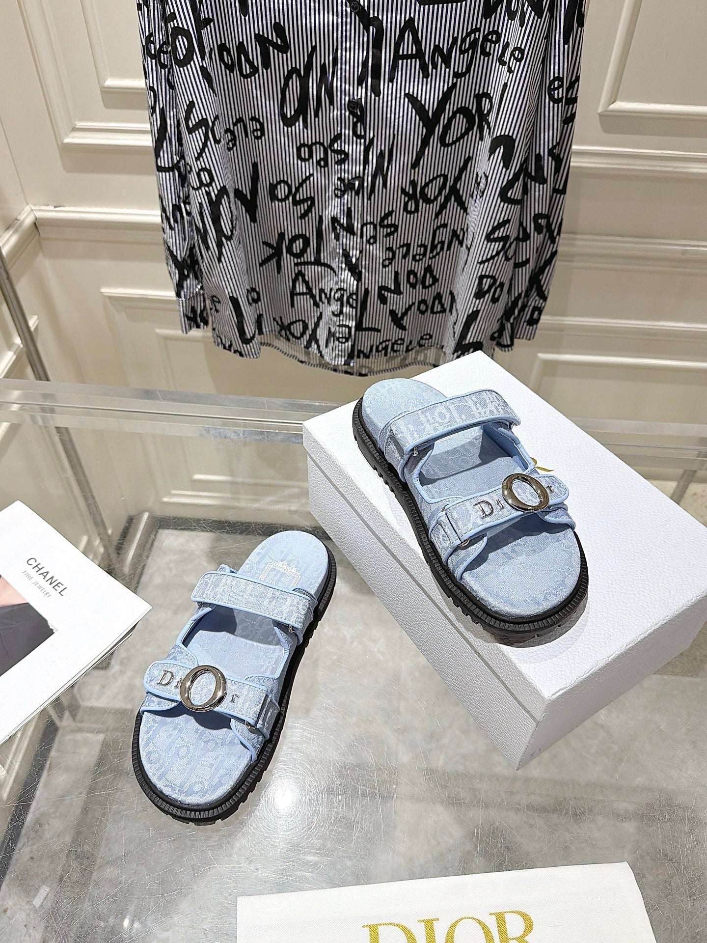 DIOR 26S SANDALS IN LIGHT BLUE OBLIQUE CANVAS
