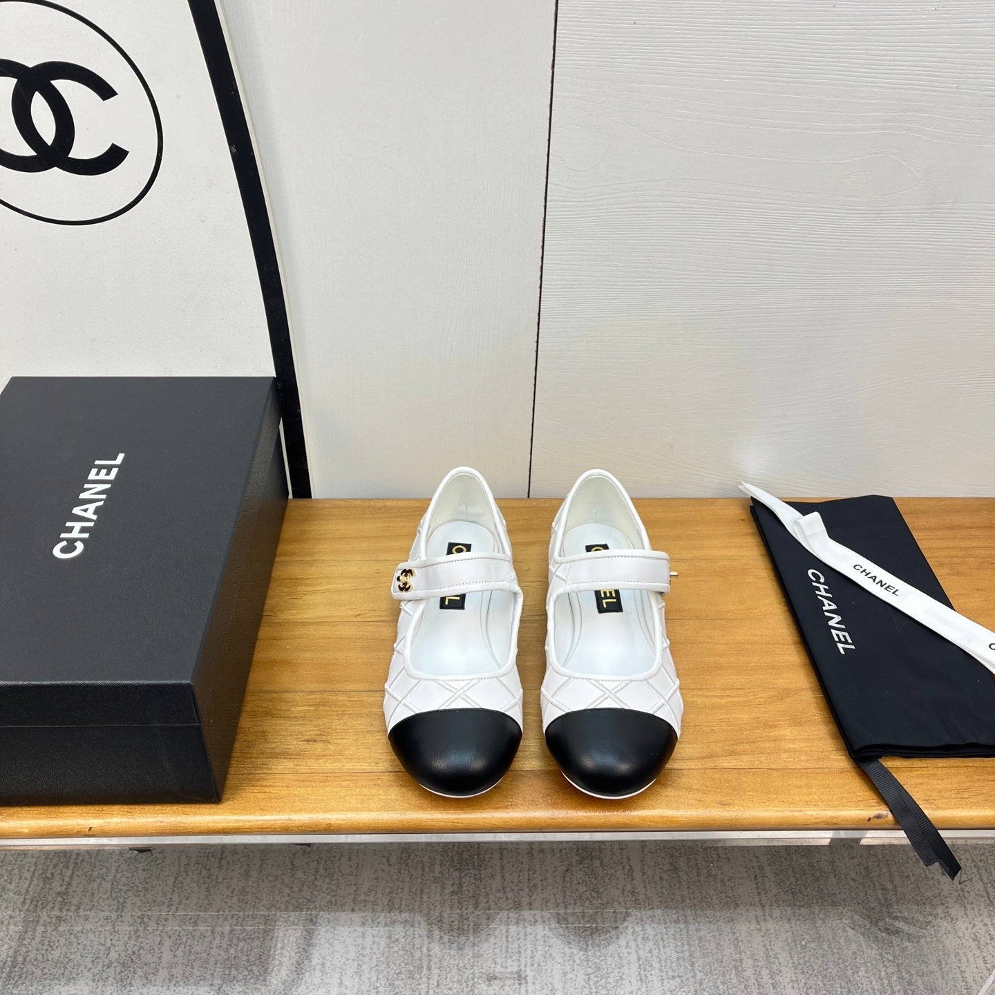 CHANEL 25S QUILTED MARY JANES BLACK AND WHITE IN CALFSKIN
