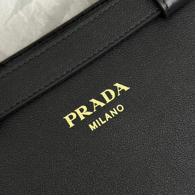 PRADA 25S BUCKLE MEDIUM HANDBAG 28 IN BLACK CALFSKIN GOLD HARDWARE