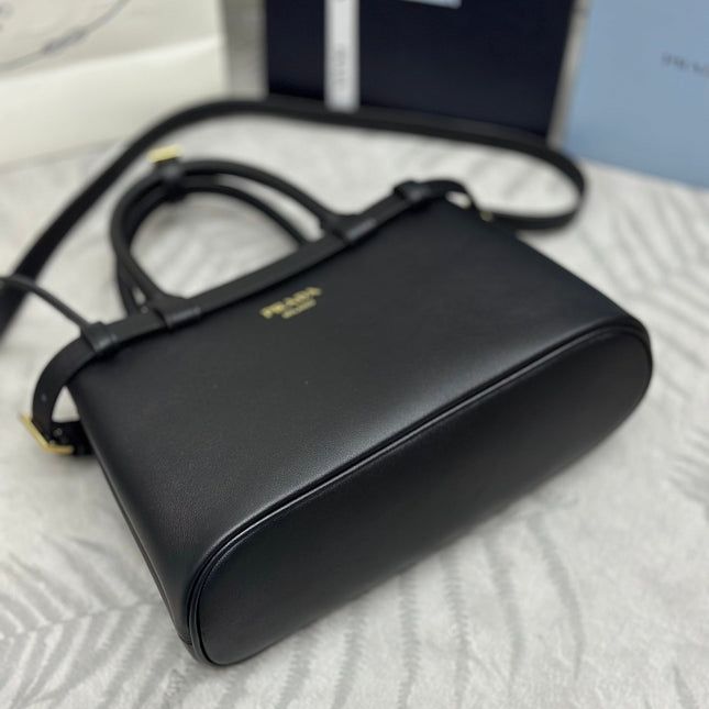 PRADA 25S BUCKLE MEDIUM HANDBAG 28 IN BLACK CALFSKIN GOLD HARDWARE