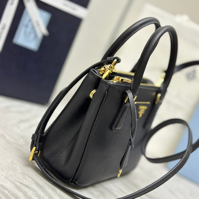 PRADA 25S GALLERIA MEDIUM BAG 20 IN BLACK CALFSKIN GOLD HARDWARE