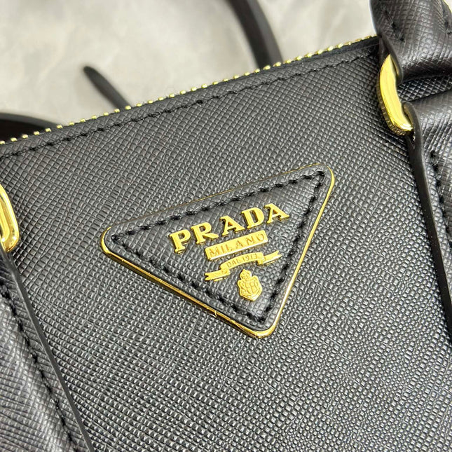PRADA 25S GALLERIA MEDIUM BAG 20 IN BLACK CALFSKIN GOLD HARDWARE