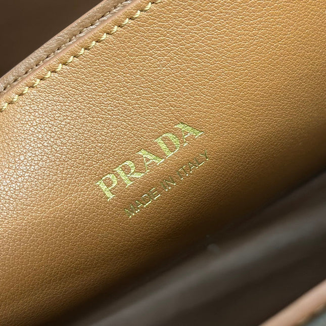 PRADA 25S BUCKLE MEDIUM HANDBAG 35 IN DARK CARAMEL CALFSKIN GOLD HARDWARE