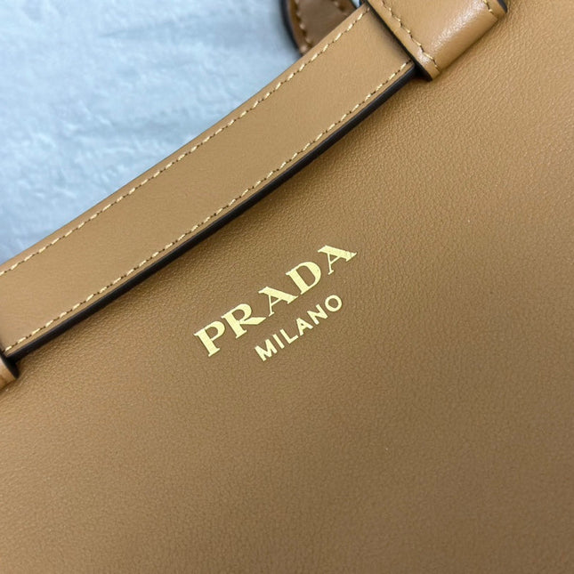 PRADA 25S BUCKLE MEDIUM HANDBAG 28 IN CARAMEL CALFSKIN GOLD HARDWARE