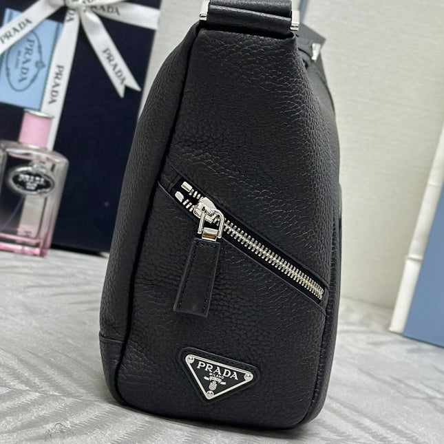 PRADA 25S SHOULDER STRAP BAG 26 IN BLACK CALFSKIN SILVER HARDWARE