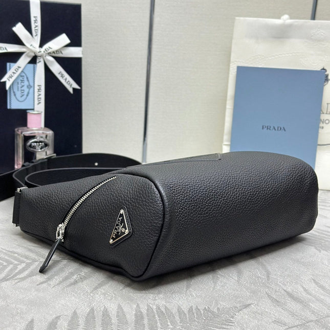 PRADA 25S SHOULDER STRAP BAG 26 IN BLACK CALFSKIN SILVER HARDWARE