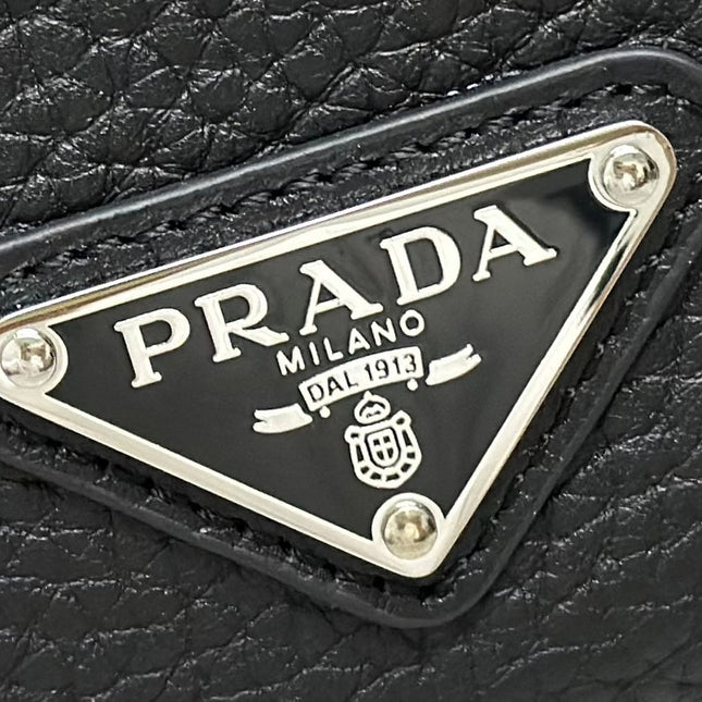 PRADA 25S SHOULDER STRAP BAG 26 IN BLACK CALFSKIN SILVER HARDWARE