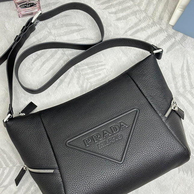 PRADA 25S SHOULDER STRAP BAG 26 IN BLACK CALFSKIN SILVER HARDWARE