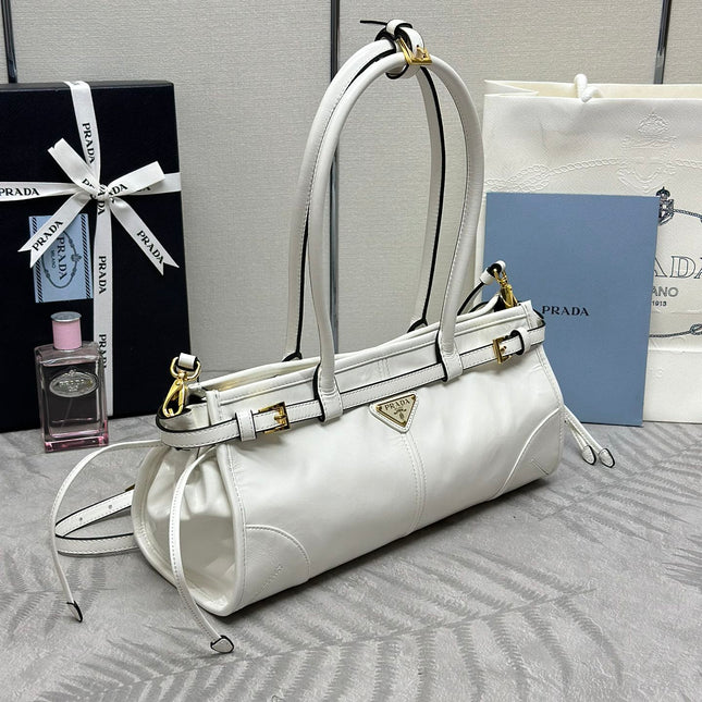 PRADA BONNIE MEDIUM HANDBAG 32 IN CREAM GLOSSY CALFSKIN