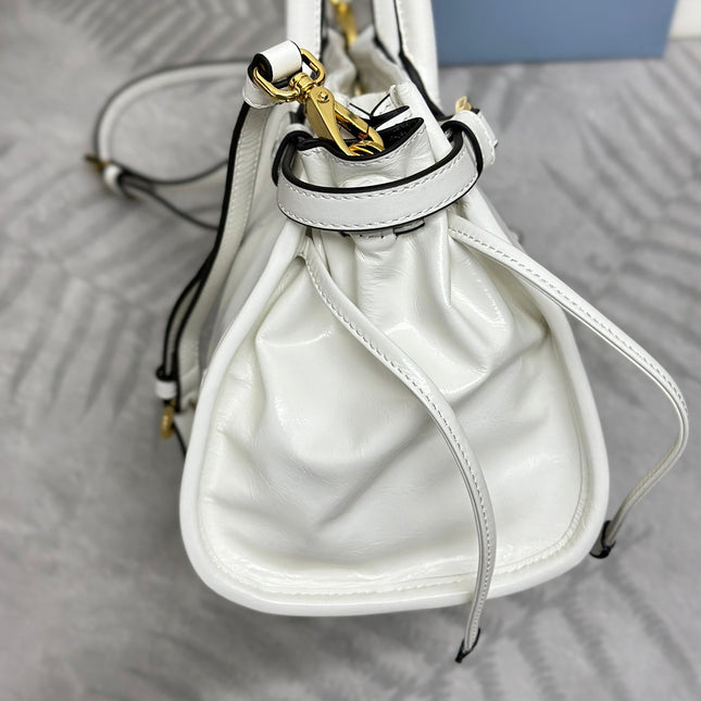PRADA BONNIE MEDIUM HANDBAG 32 IN CREAM GLOSSY CALFSKIN