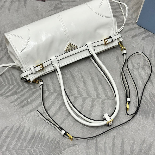 PRADA BONNIE MEDIUM HANDBAG 32 IN CREAM GLOSSY CALFSKIN