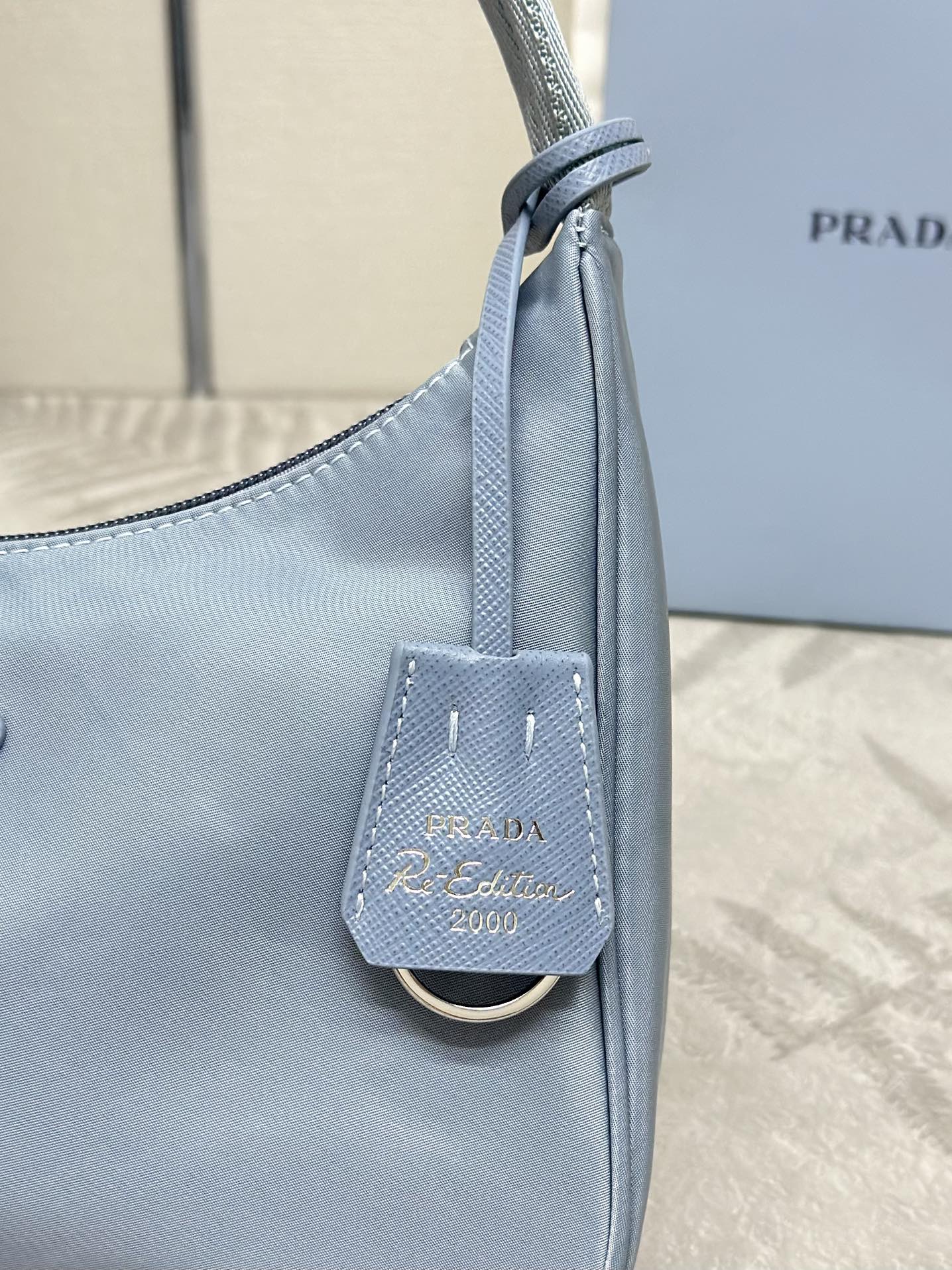 PRADA 26S SHOULDER BAG 23 IN LIGHT BLUE FABRIC