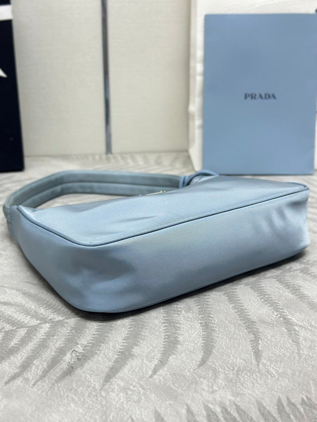 PRADA 26S SHOULDER BAG 23 IN LIGHT BLUE FABRIC