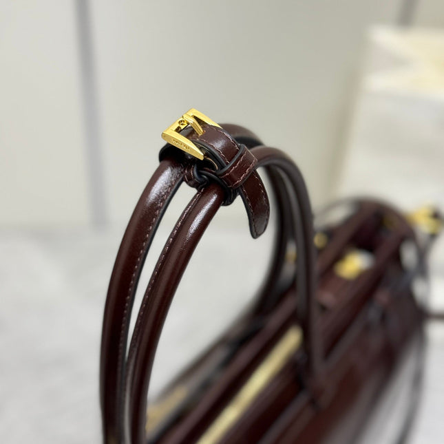 PRADA 25S BONNIE EXTRA-LARGE 42 IN DARK BROWN GLOSSY CALFSKIN GOLD HARDWARE