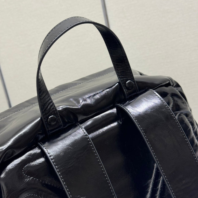 PRADA 25S BACKPACK 45 IN BLACK GLOSSY CALFSKIN SILVER HARDWARE