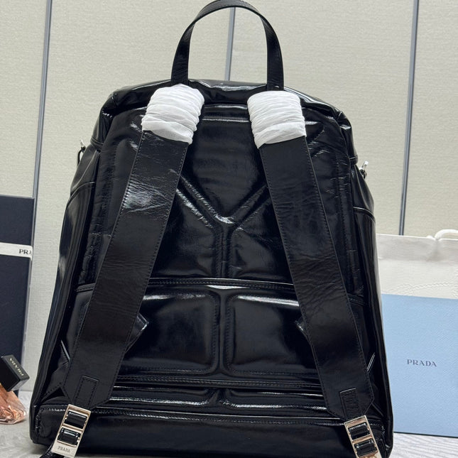 PRADA 25S BACKPACK 45 IN BLACK GLOSSY CALFSKIN SILVER HARDWARE