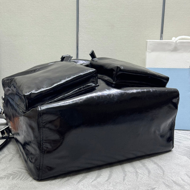 PRADA 25S BACKPACK 45 IN BLACK GLOSSY CALFSKIN SILVER HARDWARE