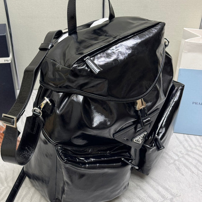 PRADA 25S BACKPACK 45 IN BLACK GLOSSY CALFSKIN SILVER HARDWARE