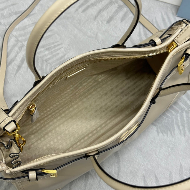 PRADA 25S BONNIE LARGE HANDBAG 38 IN BEIGE CALFSKIN GOLD HARDWARE