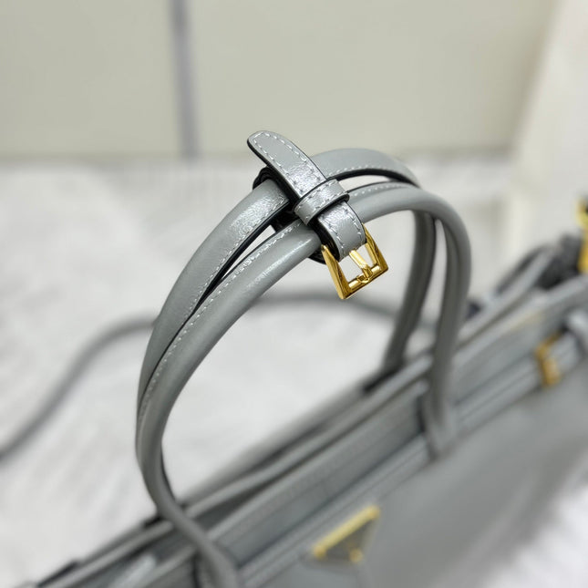 PRADA 25S BONNIE LARGE HANDBAG 38 IN GRAY GLOSSY CALFSKIN GOLD HARDWARE